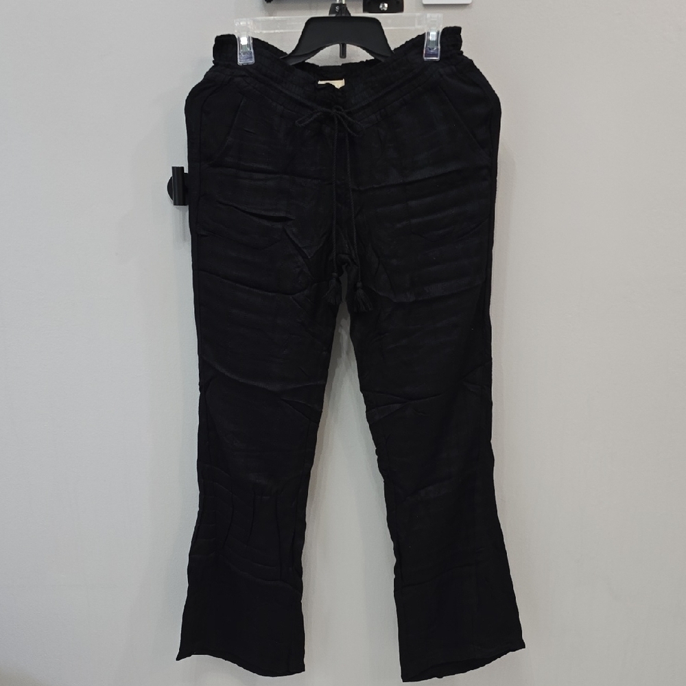 New With Tags Roxy Black Textured Pants Womens Size Large Drawstring Textured
